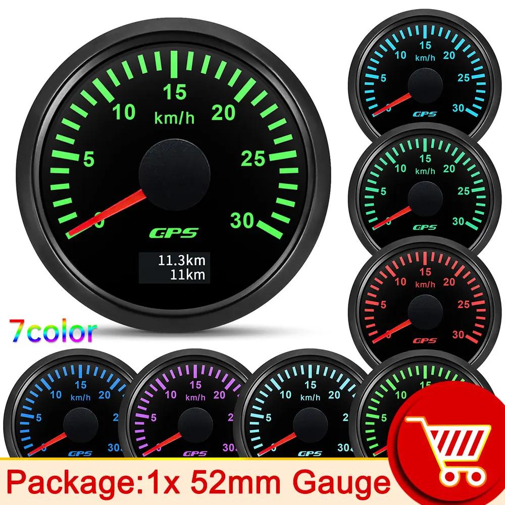 52MM Digital GPS Speedometer Gauge 7 Color Backlight 12V 24V Universal Suitable for Vehicles Boat Marine Motorcycle Yacht Mph 30 black