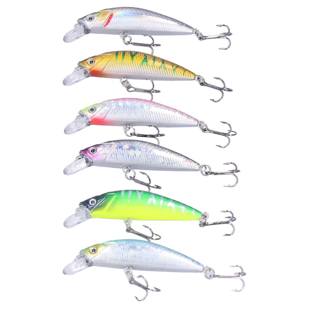 6pcs Fishing Lures Hard Bait Minnow Crank Bait with Double Hook Bass Crankbait Wobblers