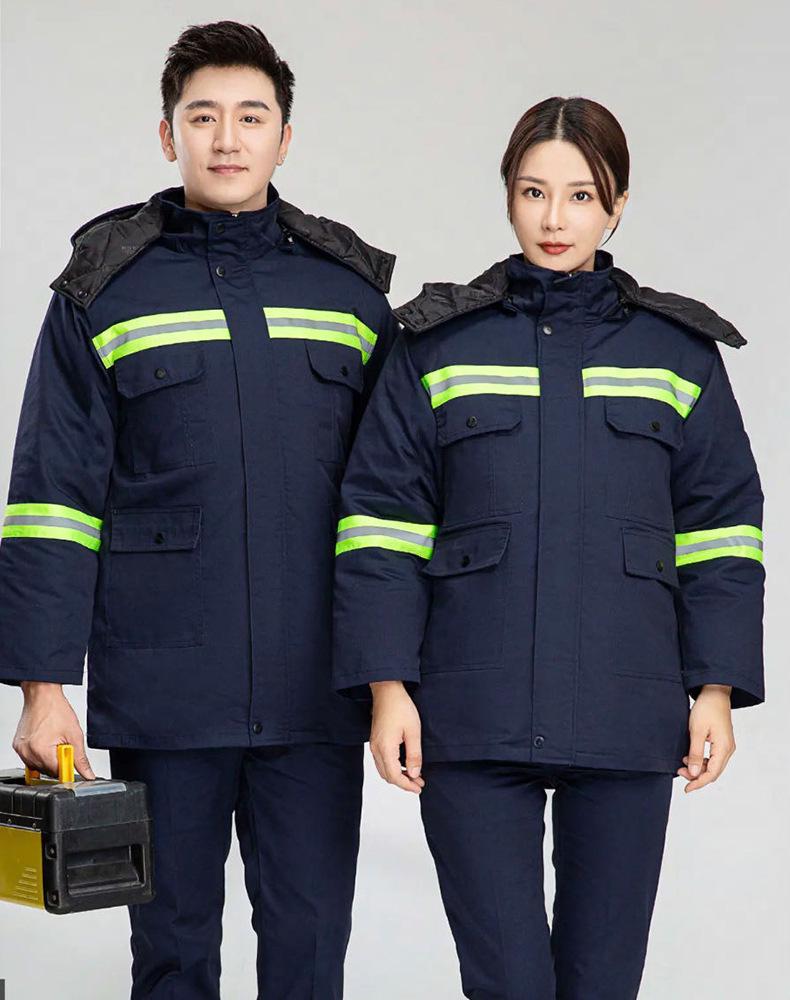 Reflective Cotton Work Jacket for Road and Landscaping Crew - Winter Cold-Proof for Sanitation, Traffic, and Property Management.