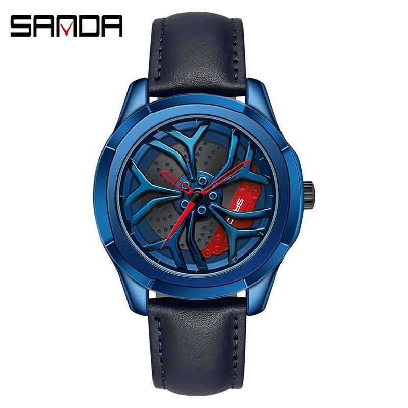 Sanda Men's 1061 Waterproof Leather Strap Watch with Trendy Hollow Dial