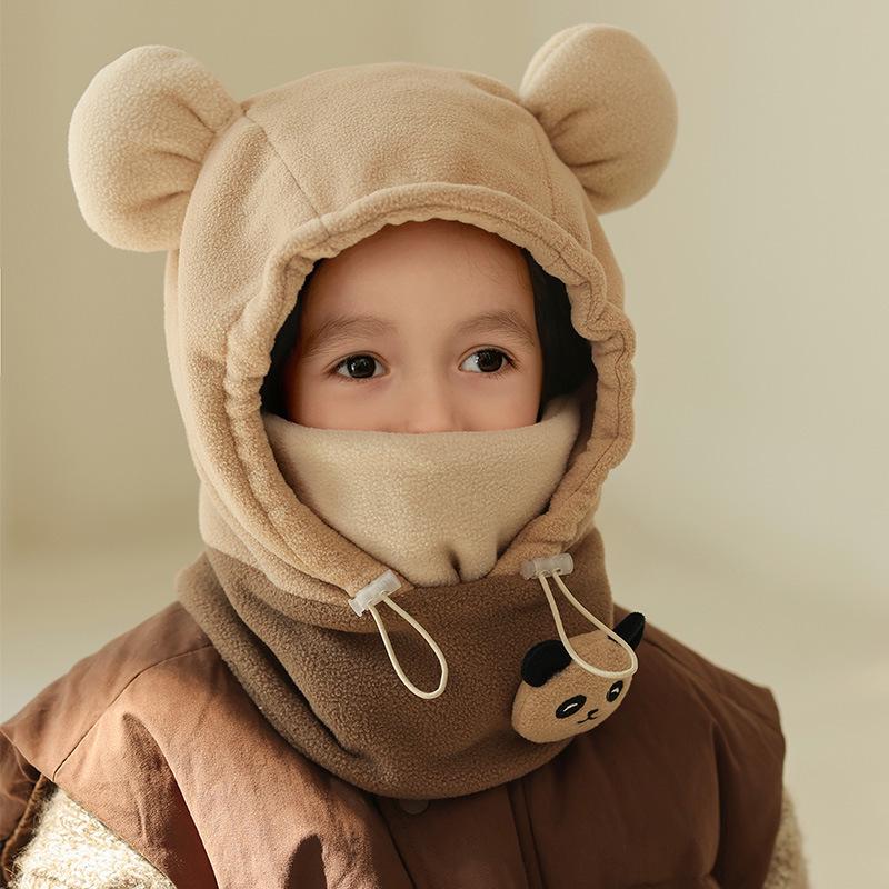 

Детская флисовая зимняя шапка и шарф с пандой - Защищающий от холода мультяшный дизайн для мальчиков и девочек Suitable for ages 3-10 легкие хаки