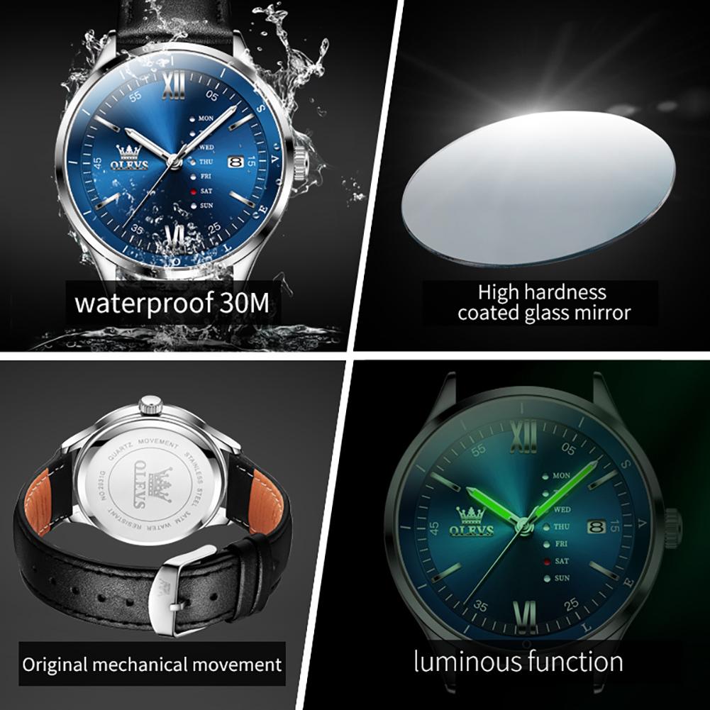 OLEVS 2931 Oem Custom logo Luxury Luminous Japanese Movement Sports Calendar Fashion Genuine Leather Strap Men's Quartz Watch