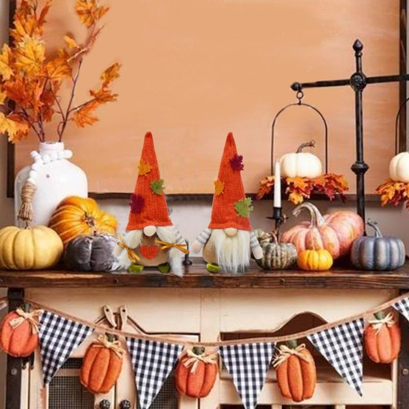 Autumn Maple Gnomes Doll Soft Flannel Fabric Craft Seasonal Display For Mantle Decorations And Gift Giving Decors