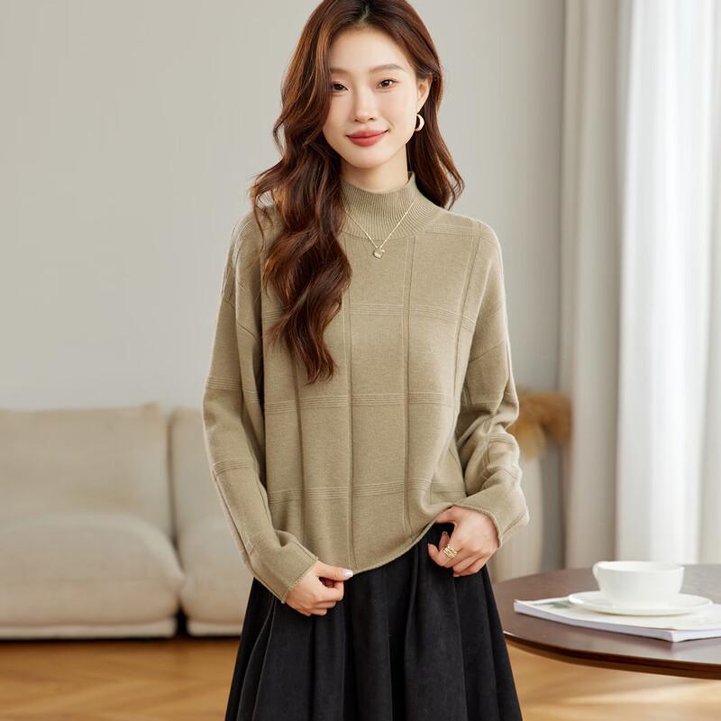 

Srcr Women s 100% Wool Loose-Fit Plaid Knit Sweater L