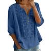 Damen V-Ausschnitt Dreiviertelarm Bestickte Knopfleistenbluse mit Blumenmuster Lockerer Schnitt Lässiges Oberteil