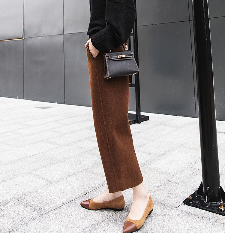 Women's Wool Wide-Leg Nine-Point Pants - Autumn/Winter, Loose, Slimming, Korean Style.