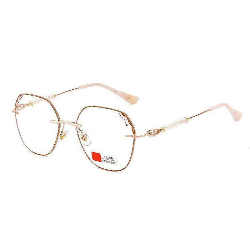 

Fashion Pearl Butterfly Frame Reading Glasses Young State Point Diamond Frameless Trimmed Women S Polygonal Reading Glasses 400 золотий