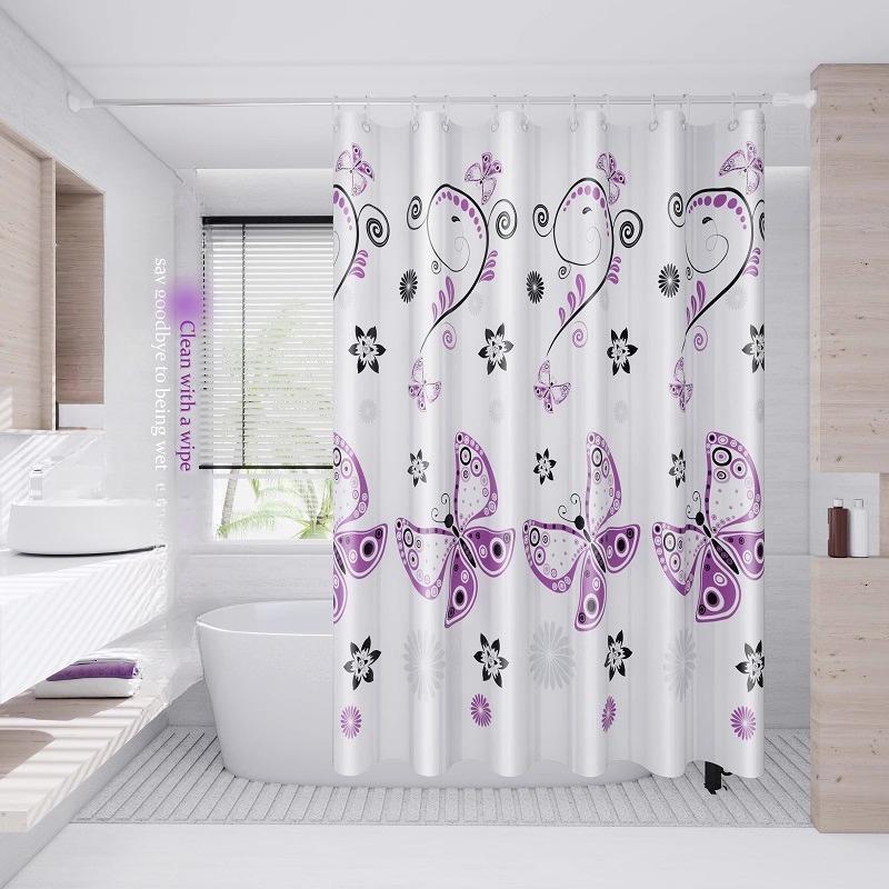 Transparent Waterproof Shower Curtain Bathroom Translucent Partition Curtain Easy Clean Wipe Mildew Proof Curtains with Hooks