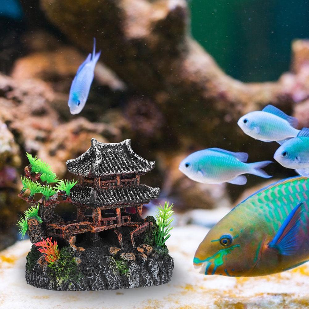 Aquarium Decor Artificial Simulation Pavilion Pine Tree for Crawler Box Fish Decoration Landscape