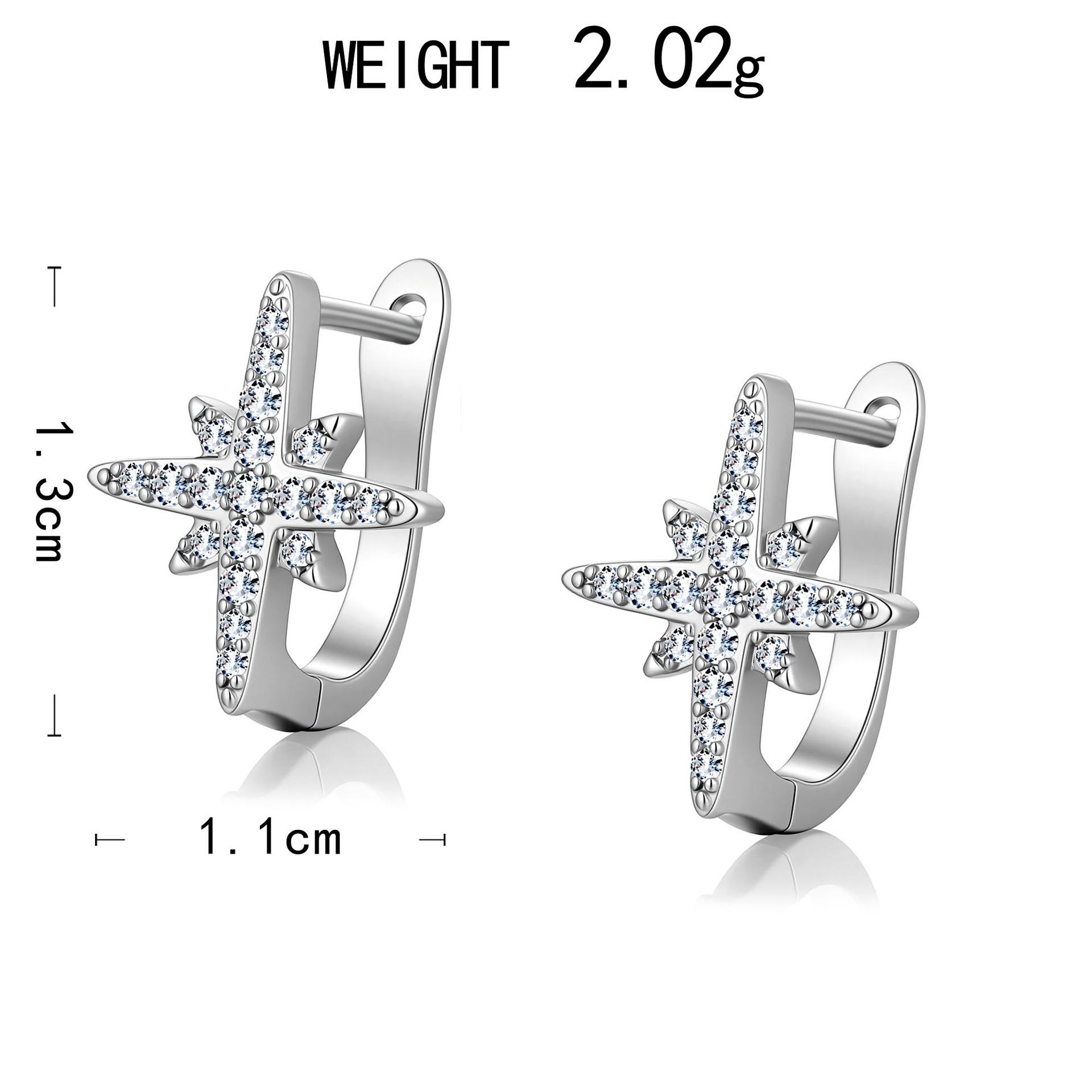 

Copper Ear Buckle White Gold Hexagram Earrings Niche Design High Sense Cold Wind Jewelry Women