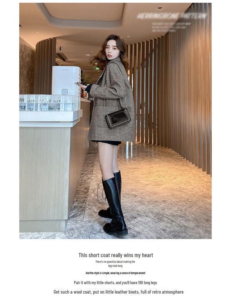 Women's 2025 Spring Woolen Slim Fit Jacket - Korean & British Style