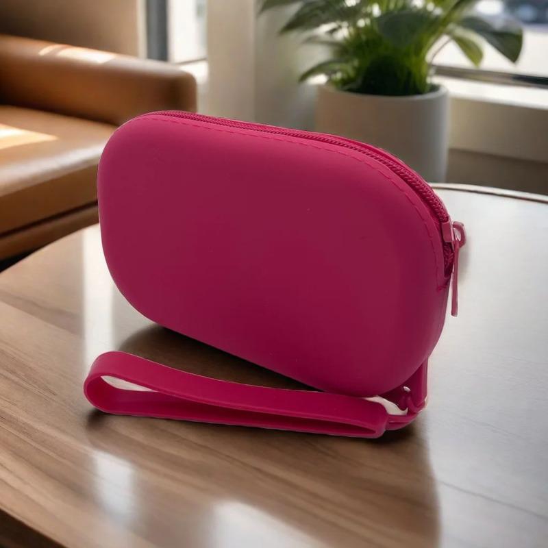 1Pc Oval Silicone Cosmetic Bag Coin Purse Large Capacity Multifunction Storage Bag Solid Color Rectangle Small Item Bag Pouch