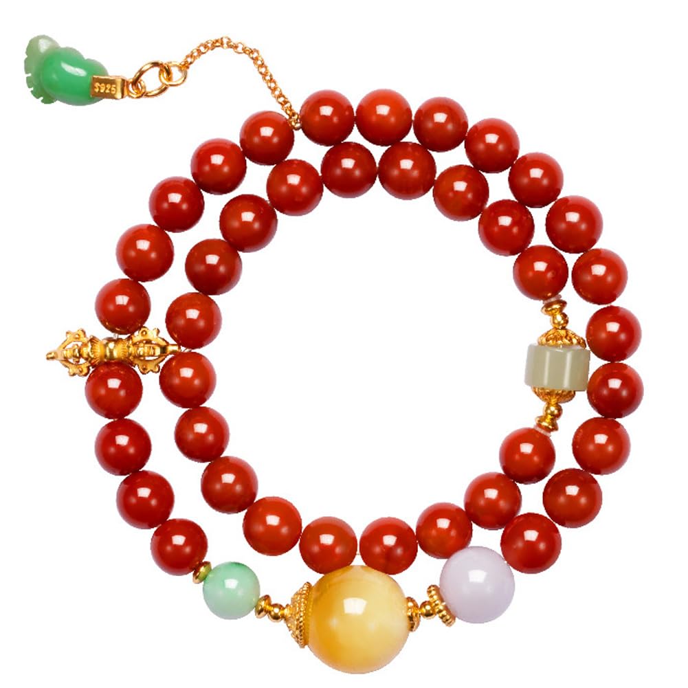 DAZZARRY Red Agate 10mm Double Power Stone Prayer 18K 15mm Natural Good and Fortune Women's Bracelet, Beads, Gold, Amber, Jadeite, Stone, Luck,