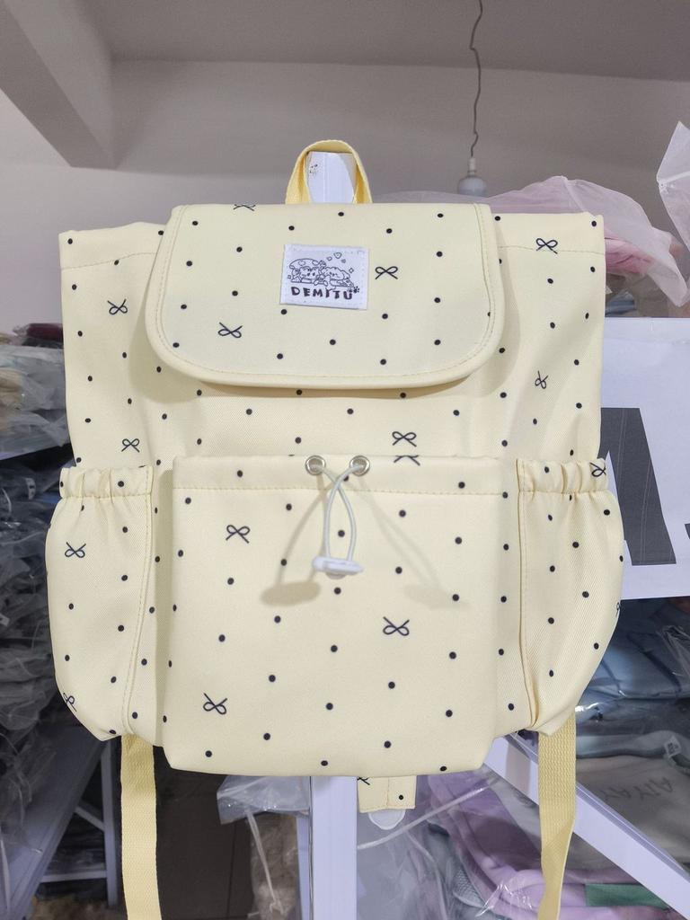 College Style Bow Dot Nylon Backpack For School And Travel With Laptop Storage