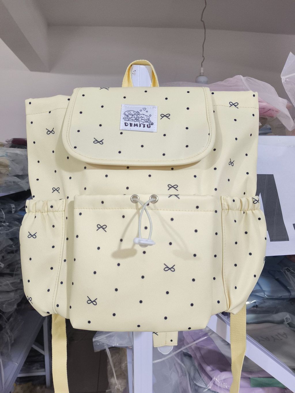 

College Style Bow Dot Nylon Backpack For School And Travel With Laptop Storage жёлтый