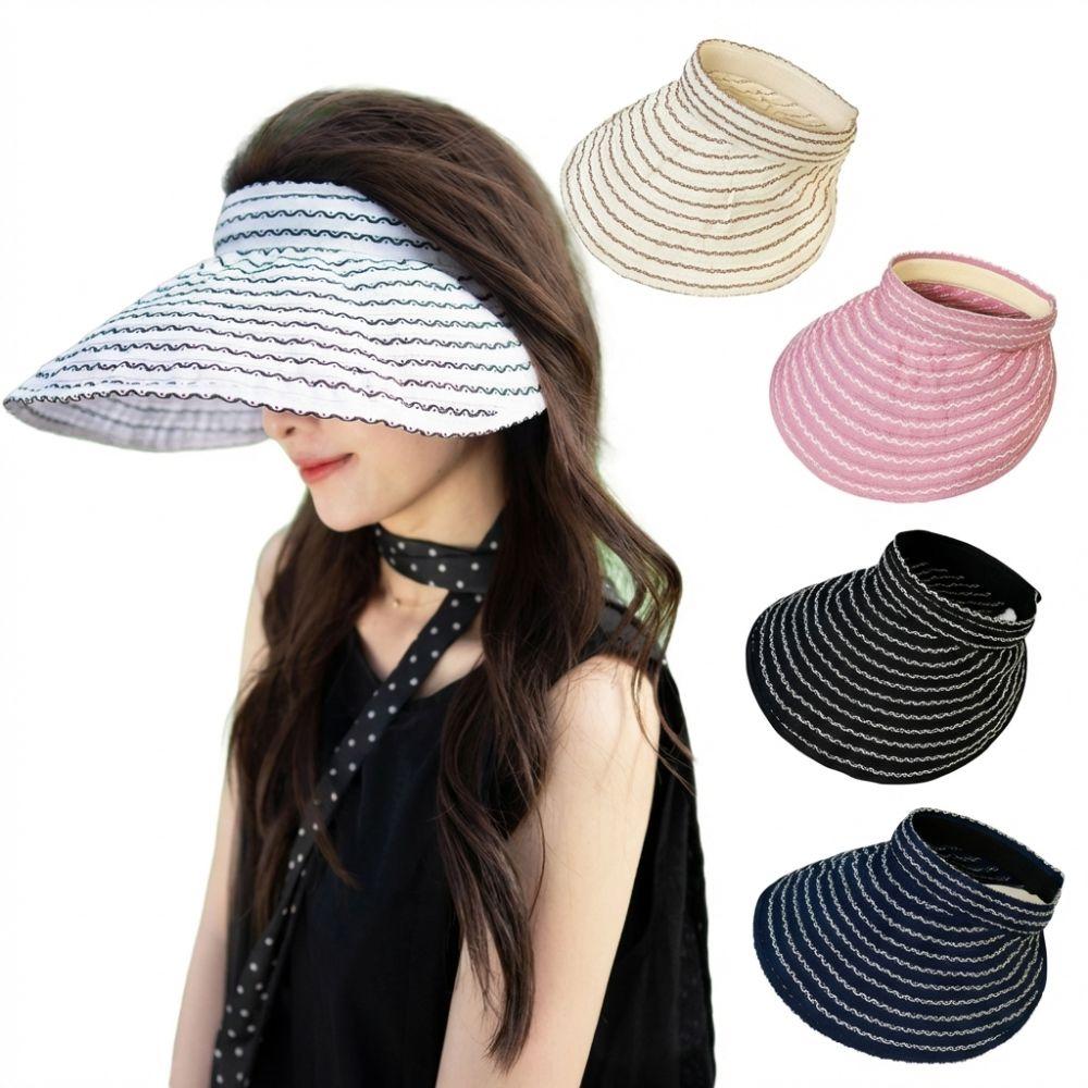 Folding Headband Sun Visor Hat Wide Brim Bucket Hat Trendy Women's Stripe Sun Hat Summer Outdoor