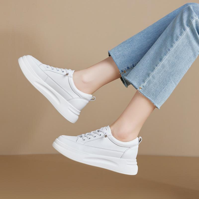 Cowhide Version Thick-soled Trendy Little White Shoes Spring Women's Versatile Casual Fashion Heightening Comfortable Board Shoes Women