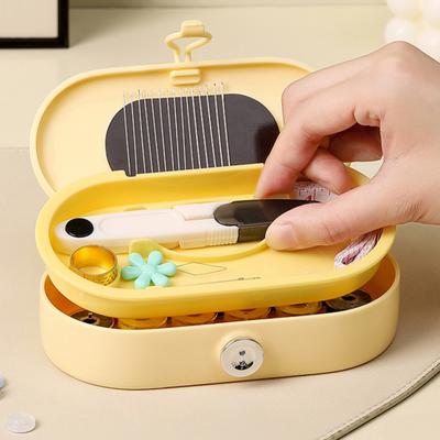 Magnetic Sewing Tools Box with Needles Threads Threader Scissors Thimble Tape Measure Portable Travel Sewing Tools Accessories Organizer Box