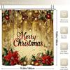 4Pcs Bathroom Shower Curtain Set Winter Christmas Bell Pattern Bathroom Curtain With 12 Hooks Non Slip Rugs Toilet Cover Mat Bathroom Partition
