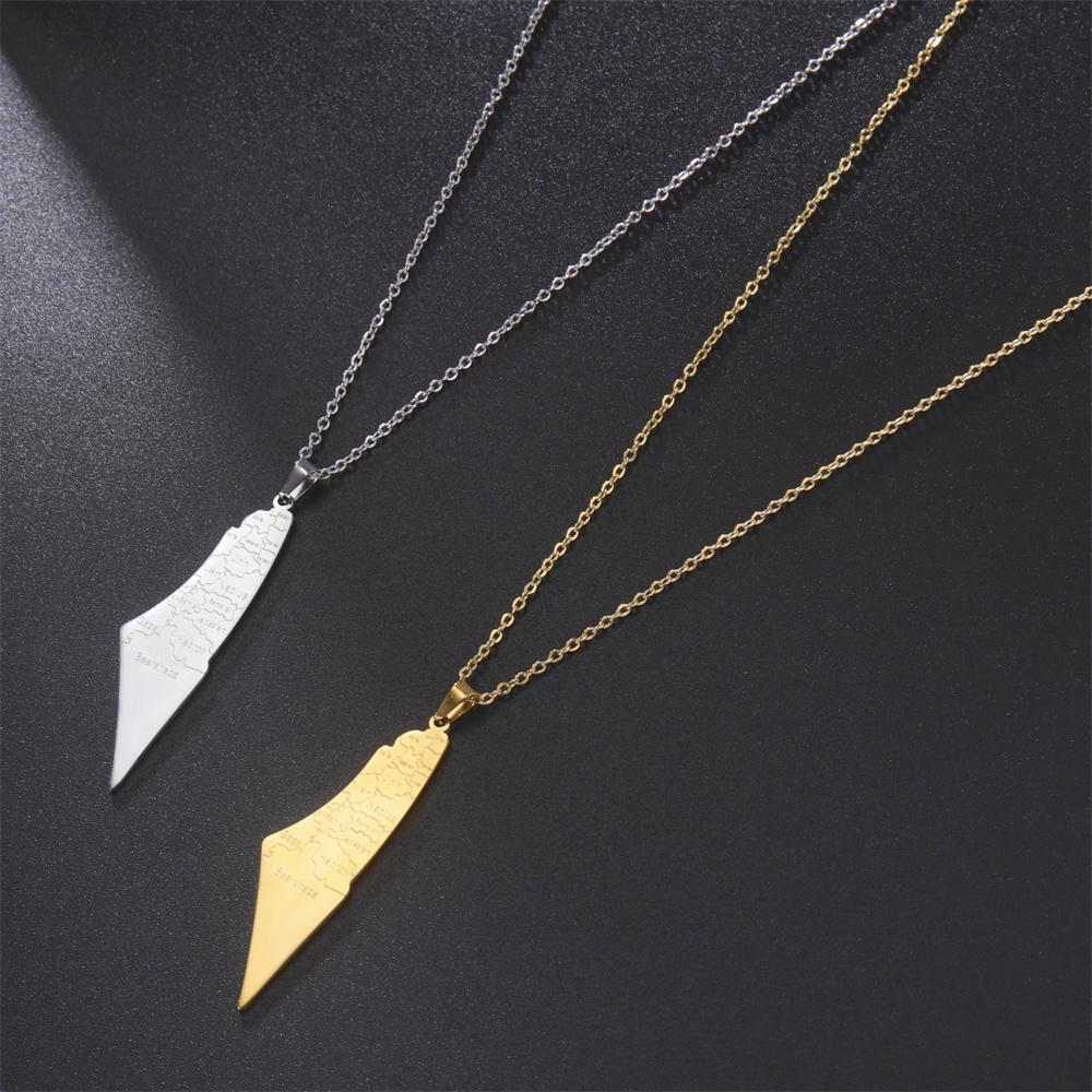 Palestine Israel Map Pendant Necklace Fashion Geography Country Necklaces Stainless Steel Charm Chain Jewelry Men Woman