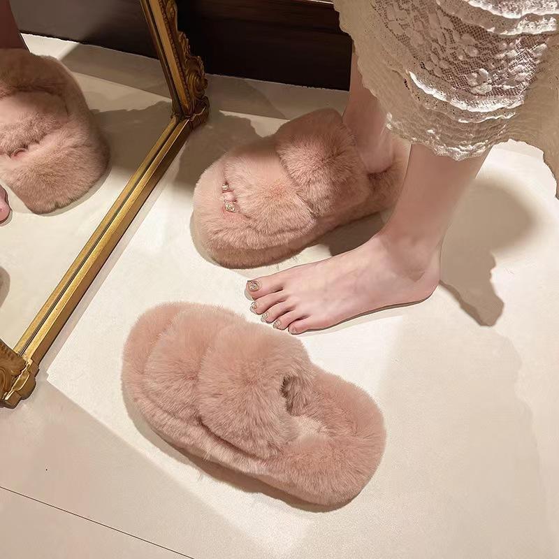 Mao Mao slippers women's new high-end outdoor wear versatile autumn and winter one-word thick-bottomed cotton slippers