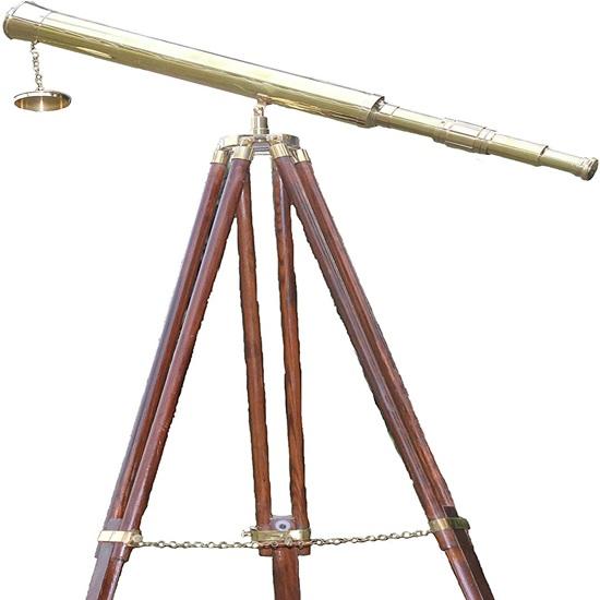 139.7 cm Nautical Hand Made Brass Telescope WIth Wooden Adjustablle Tripod Stand In Shinny Brass FInish Decorative Item