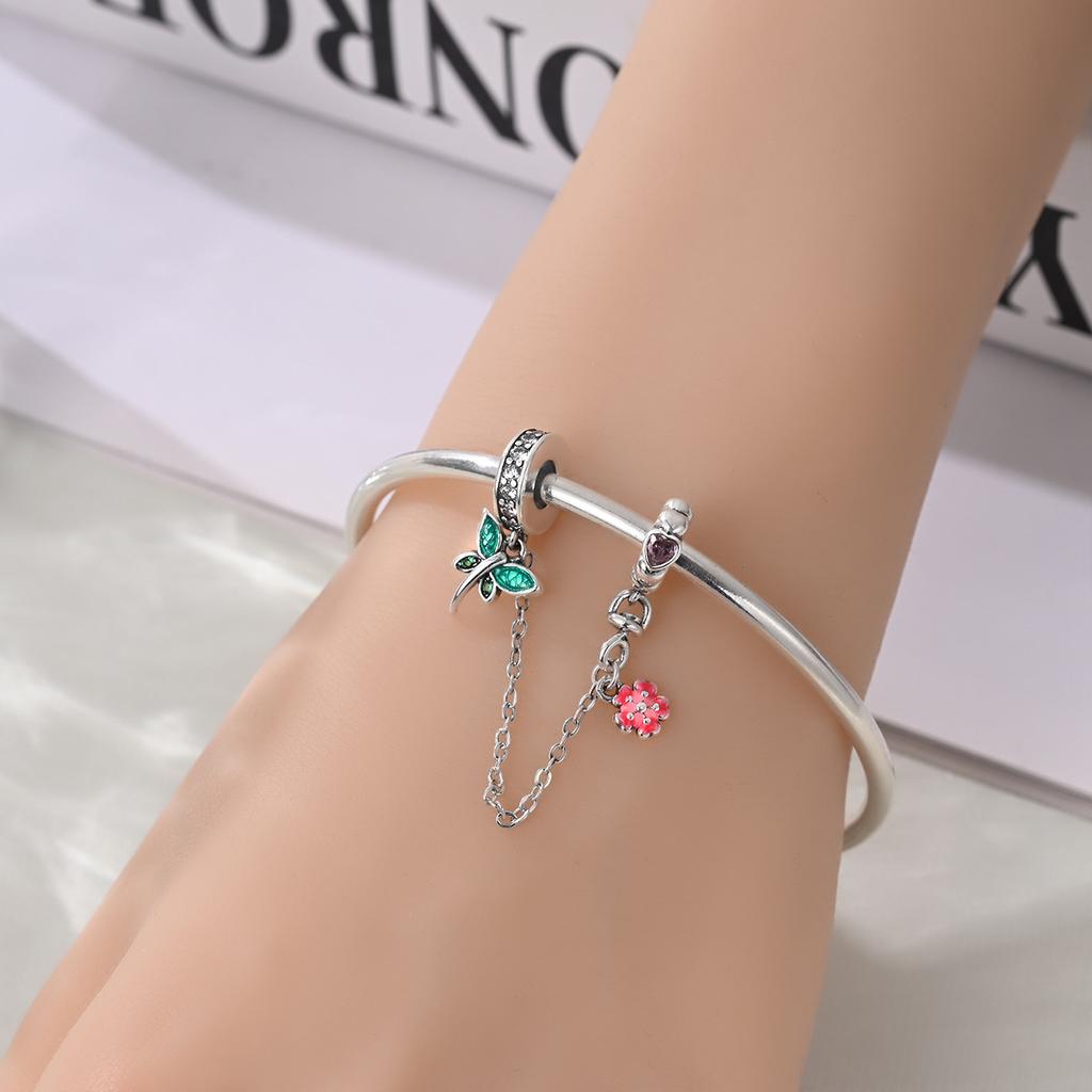 S925 Silver Adjustable Safety Chain DIY Bracelet Accessories with Butterfly Flower Charms for Handmade Jewelry Making