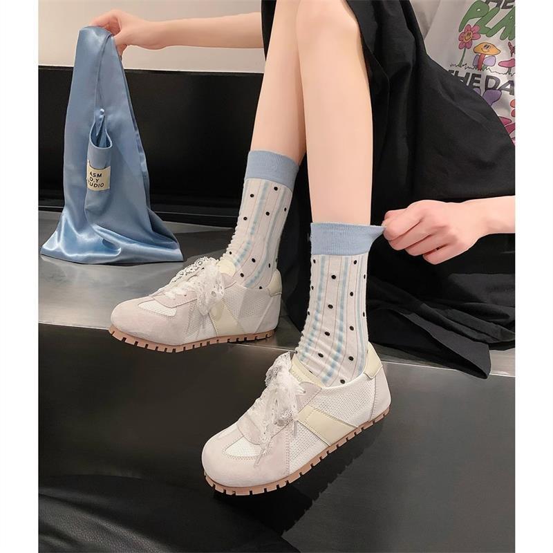 2025 soft-soled lace mesh German training shoes women's spring and autumn new fashion breathable sports shoes ballet flats