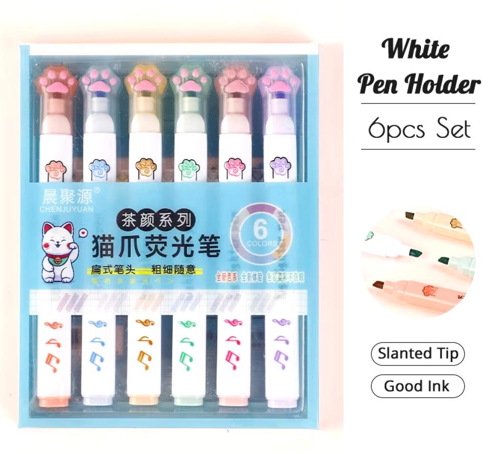 

Набір із 6 предметів Kawaii Cat Paw Highlighter 6 кольорів Маркери з похилими наконечниками Рідке чорнило для учнів Шкільні канцелярські товари Офісне приладдя рожевий