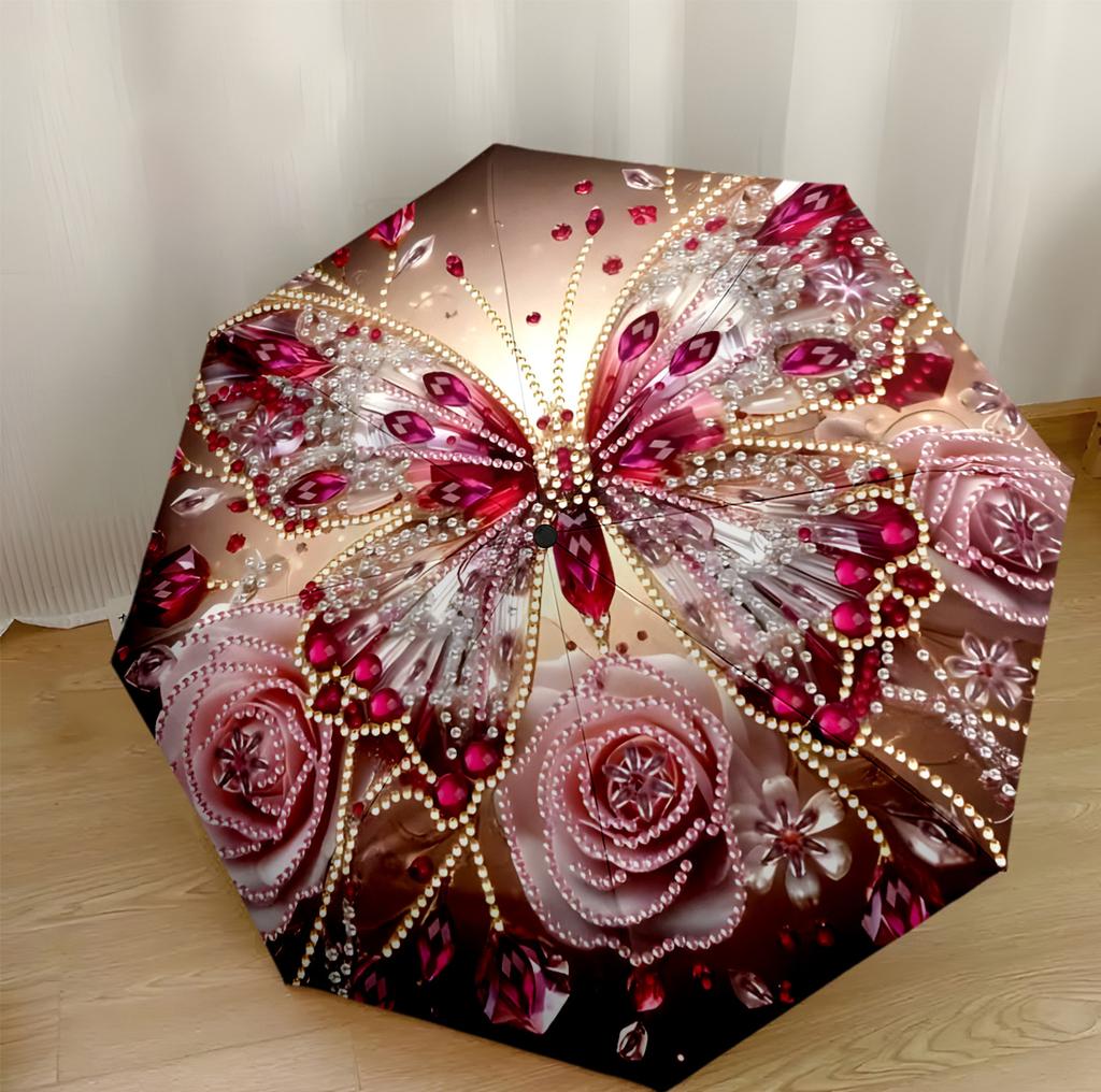 Purple Butterfly Garden Compact Travel Automatic Umbrella Compact 8-Rib Design Durable Plastic & Iron for Outdoor Daily Use Fashion Lovers