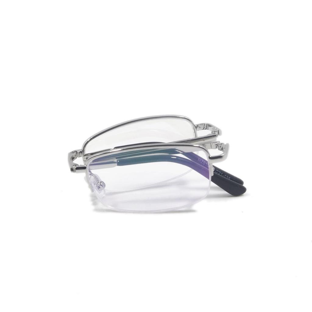 Reading Compact Folding Stylish Metal Senior with Dedicated Leather H6102 [Henghao] Glasses, Half-Rim, Glasses, Frame, Glasses, Case, (Silver, 3.50)