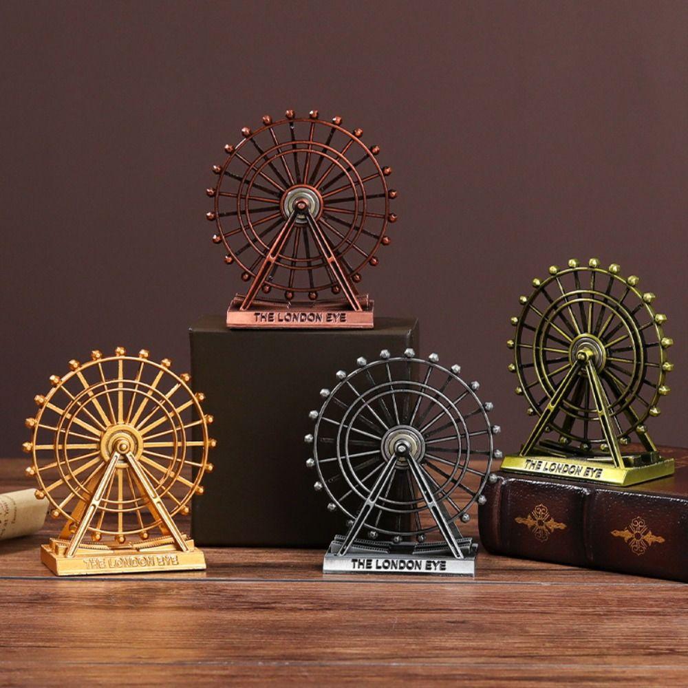 Rotatable Art Figurine Metal Ferris Wheel Model Nordic Style London Eye Ornament  Living Room