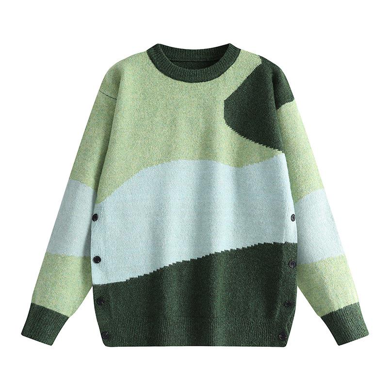 Men s Winter Color Block Round Neck Sweater - Trendy Korean Style Knitwear Pullover Extra Large