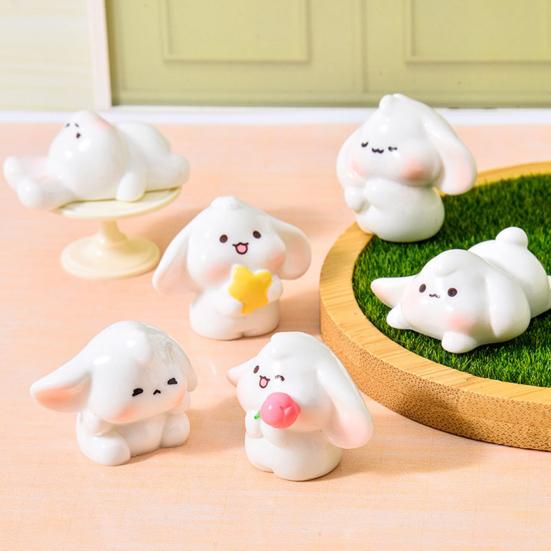 Mini Rabbit Figurines Cartoon Bunny Miniature Figures Tiny Resin Animal Fairy Garden Ornaments for Dollhouse DIY Micro Landscape