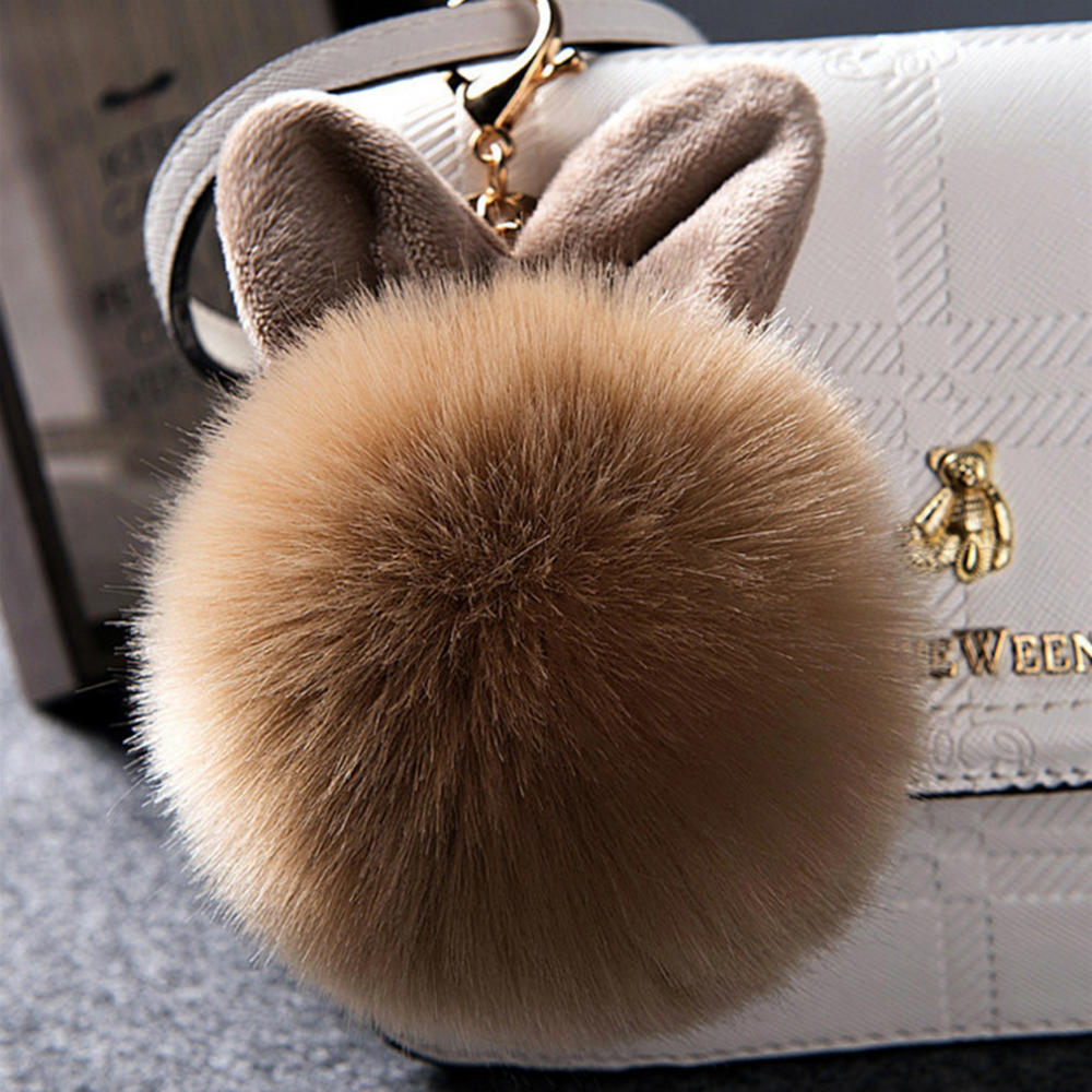 Niedlicher, flauschiger Kaninchenohr-Pelzknäuel-Schlüsselanhänger, Ringe, Anhänger, schöner Pompom, künstlicher Kaninchenfell-Schlüsselanhänger