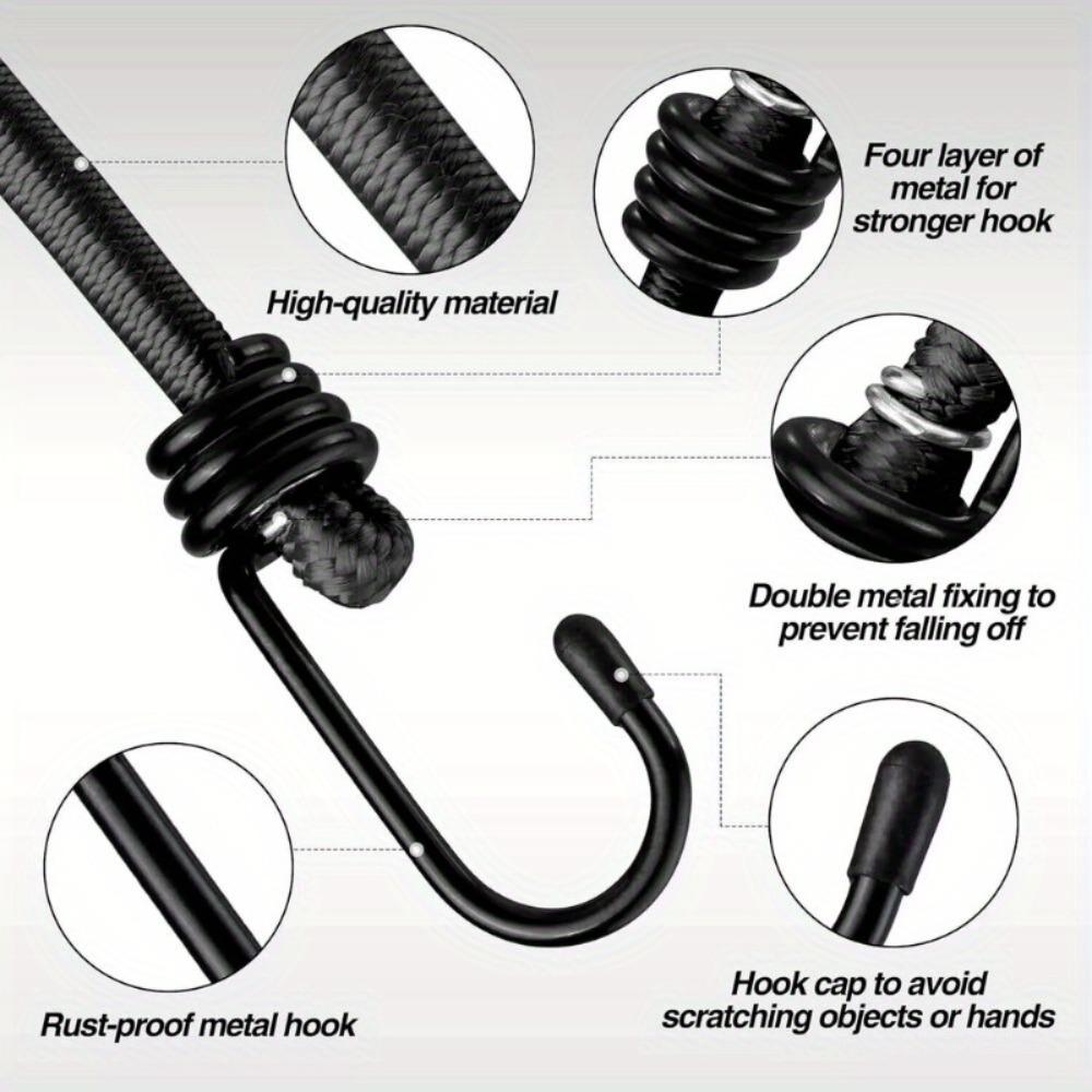 Heavy Duty Rubber Bungee Straps with Hooks for Motorcycle, Truck, Camping Tent & Outdoor Gear - Weatherproof & Durable