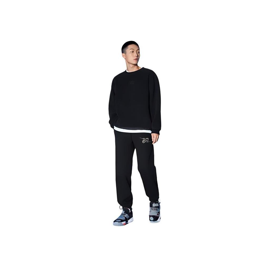 Li Ning X Artista DFT Serie Wade Pantaloni Sportivi Divertenti in Pile Caldo con Polsini Uomo Pantaloni Nero AKLRE61-1