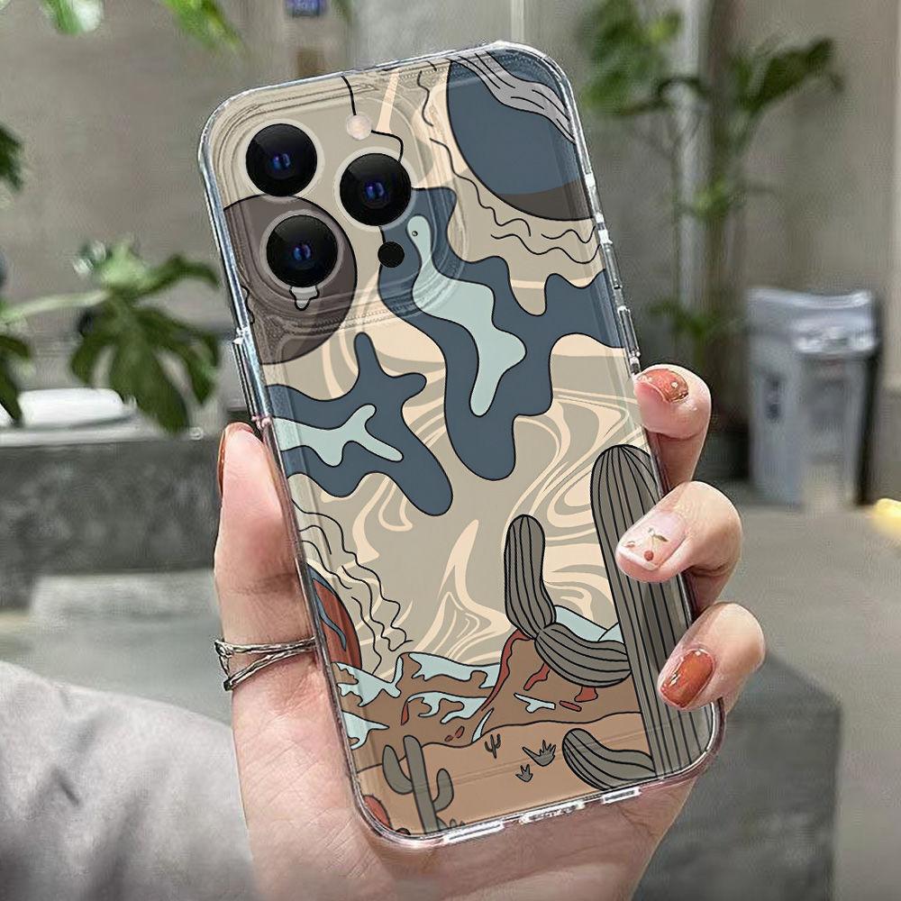 Desert cactus for iPhone17promax space phone case Apple 16 transparent 15/14 fine hole 13