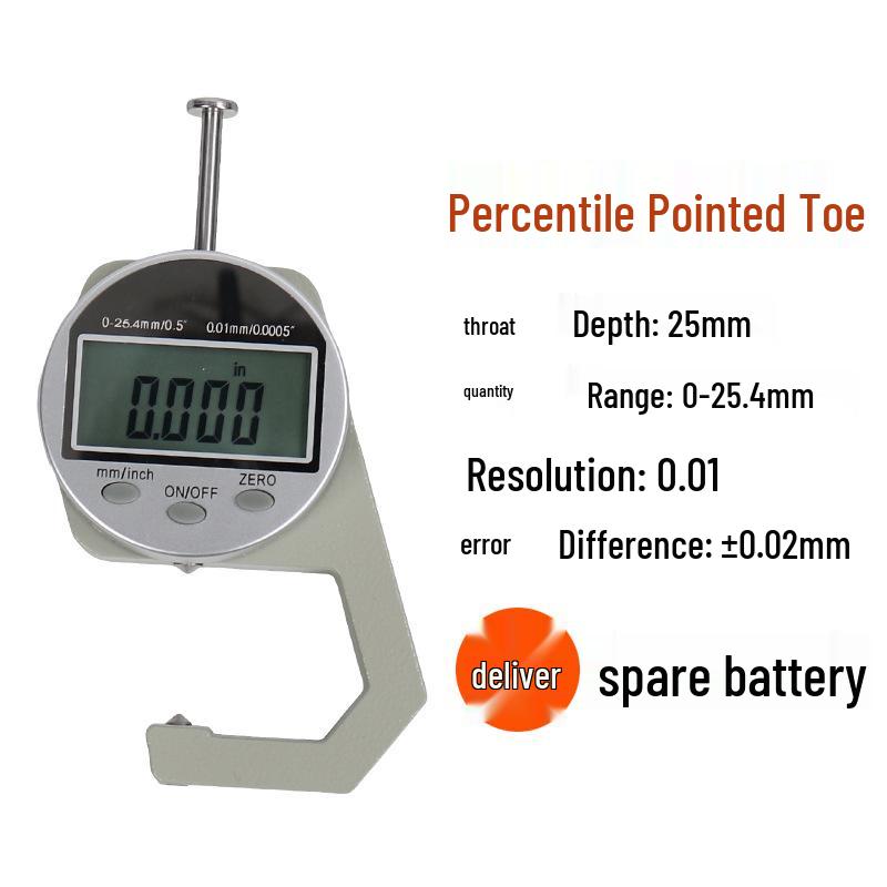 High-Precision 0.001 Micrometer Digital Thickness Gauge with Flat and Curved Tips