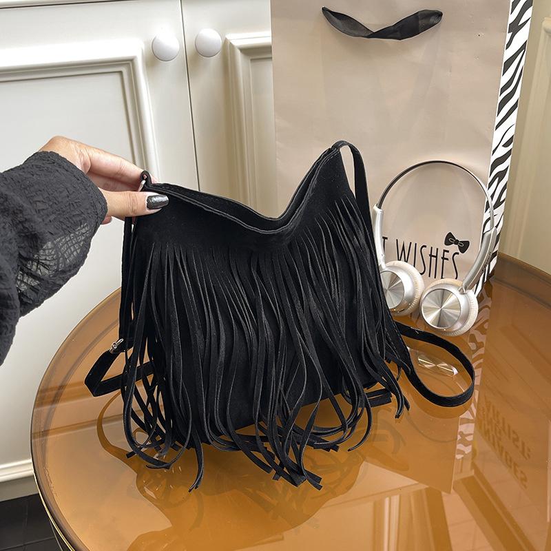 New Boho Style Fringe Crossbody Bag Vintage Suede Shoulder Bag Women's Large Capacity Casual Fringe Postman Shoulder Bag