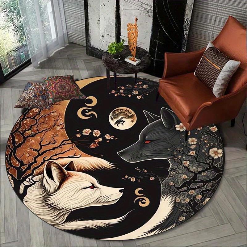 Mystic Wolf Animal Round Area Rug Non Slip Floor Mat Aesthetic Room Decor Art Design Living Room Home Carpet Washable