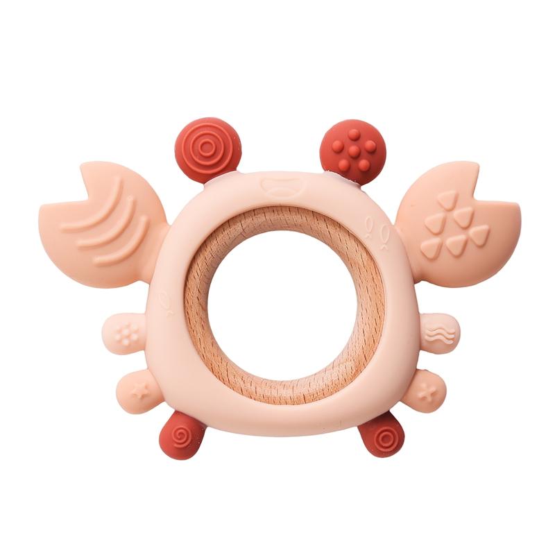 Siliconen Baby Bijtring Baby Speelgoed 0 Tot 6 Maanden Bpa Vrij Kauwen Tandjes Speelgoed Krab Houten Ring Bijtring Reborn Siliconen Baby Speelgoed roze
