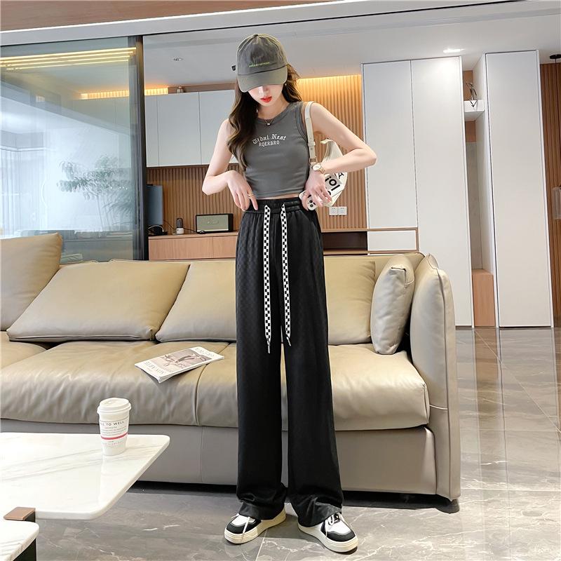 2025 Women's High-Waisted White Ice Silk Wide-Leg Summer Casual Pants