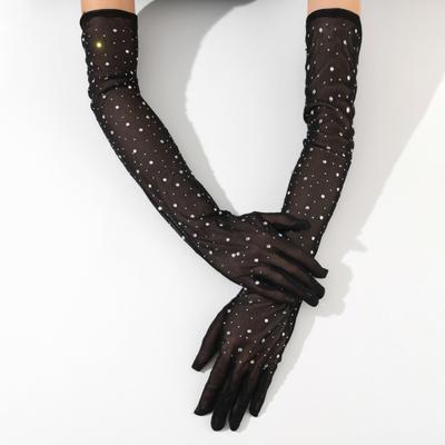 1 pereche de mâneci de bal pentru femeie, plasă transparentă, decor cu strasuri, performanțe ultra subțiri fără degete