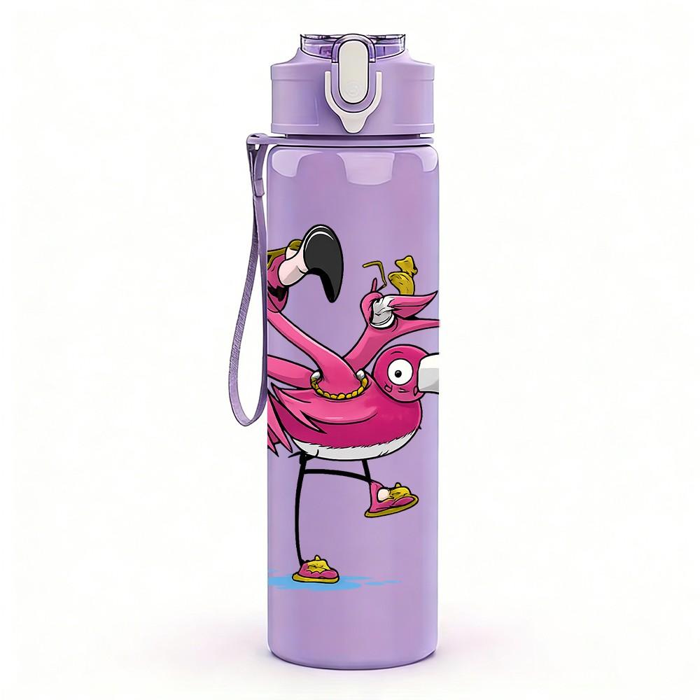 1PC Tropical Flamingo Art 750ml Color Plastic Sports Water Bottle Leakproof Flip Straw Lid Suitable for Sports Office Home Use