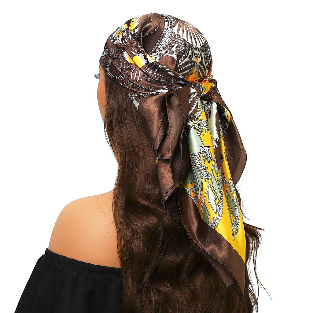 Lenço de Cabeça Feminino Marca de Luxo Quadrado 90*90cm Seda Foulard Cetim Bandana Cabelo Lenço de Pescoço Macio Hijab Lenços de Cabelo Para Senhoras