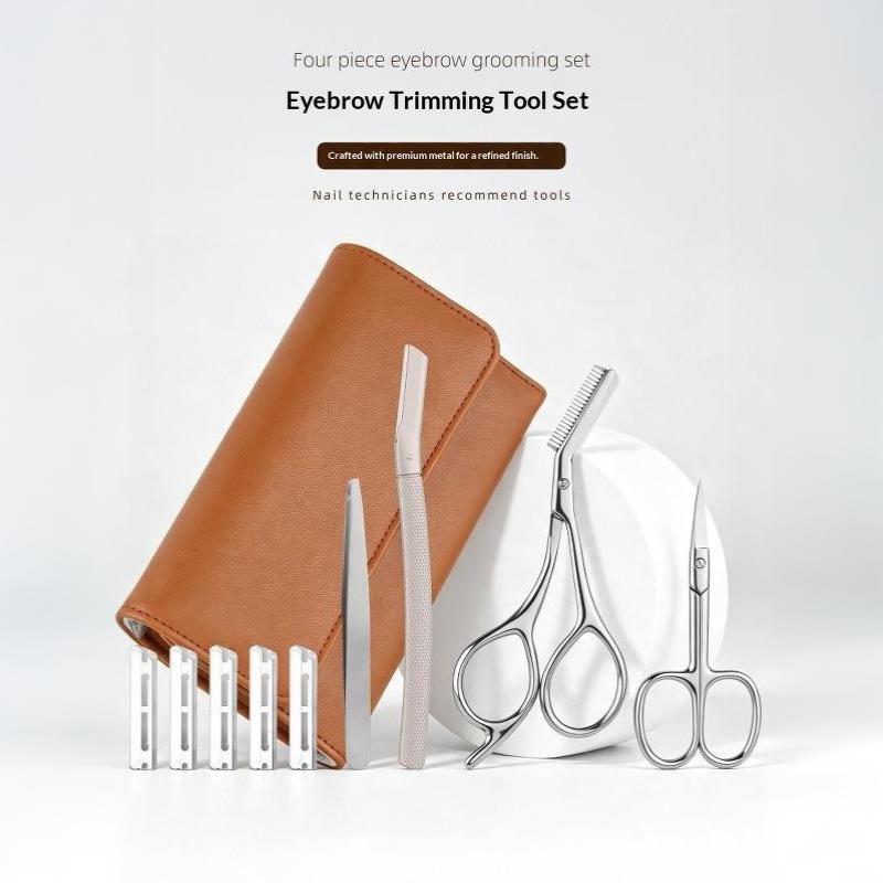 1/4Pcs Stainless Steel Eyebrow Grooming Set With Precision Scissors Tweezers Replacement Blades For Daily Makeup Beauty Care