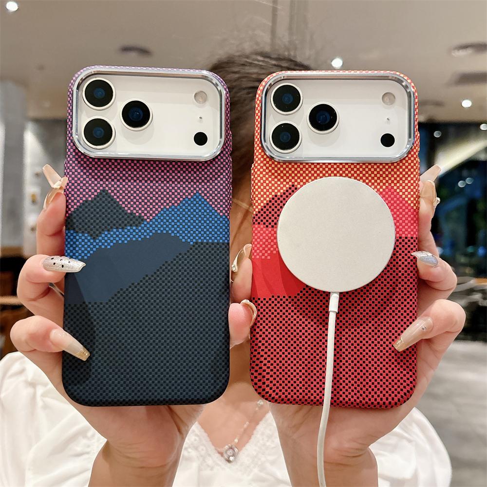 For iPhone 17 Air 17 Pro Max Magnetic Luxury Kelvar Carbon Fiber Phone Case Wireless Charging Ultra Thin Hard Colorful Cover