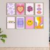 Preppy Groovy Dorm Wall Art Canvas Pint Set of 8 90s Aesthetic Retro Trendy Pop Cartoon Poster Painting Living Room Home Decor