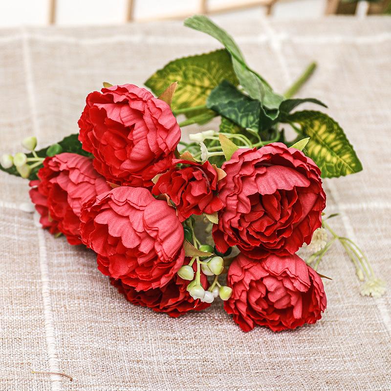 Artificial Flowers Decor 7 Heads Silk Peony Rose Hydrangea Bouquet Home Christmas Party Decorations Wedding Bride Fake Flowers